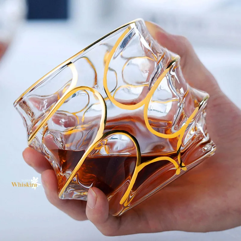 Multi-Function Whisky Copo De Vidro Set, Linha De Ouro Copos De Vinho, Térmicas De Cristal Pintado Dourado, Caixa De Presente De Cocktail De Cerveja