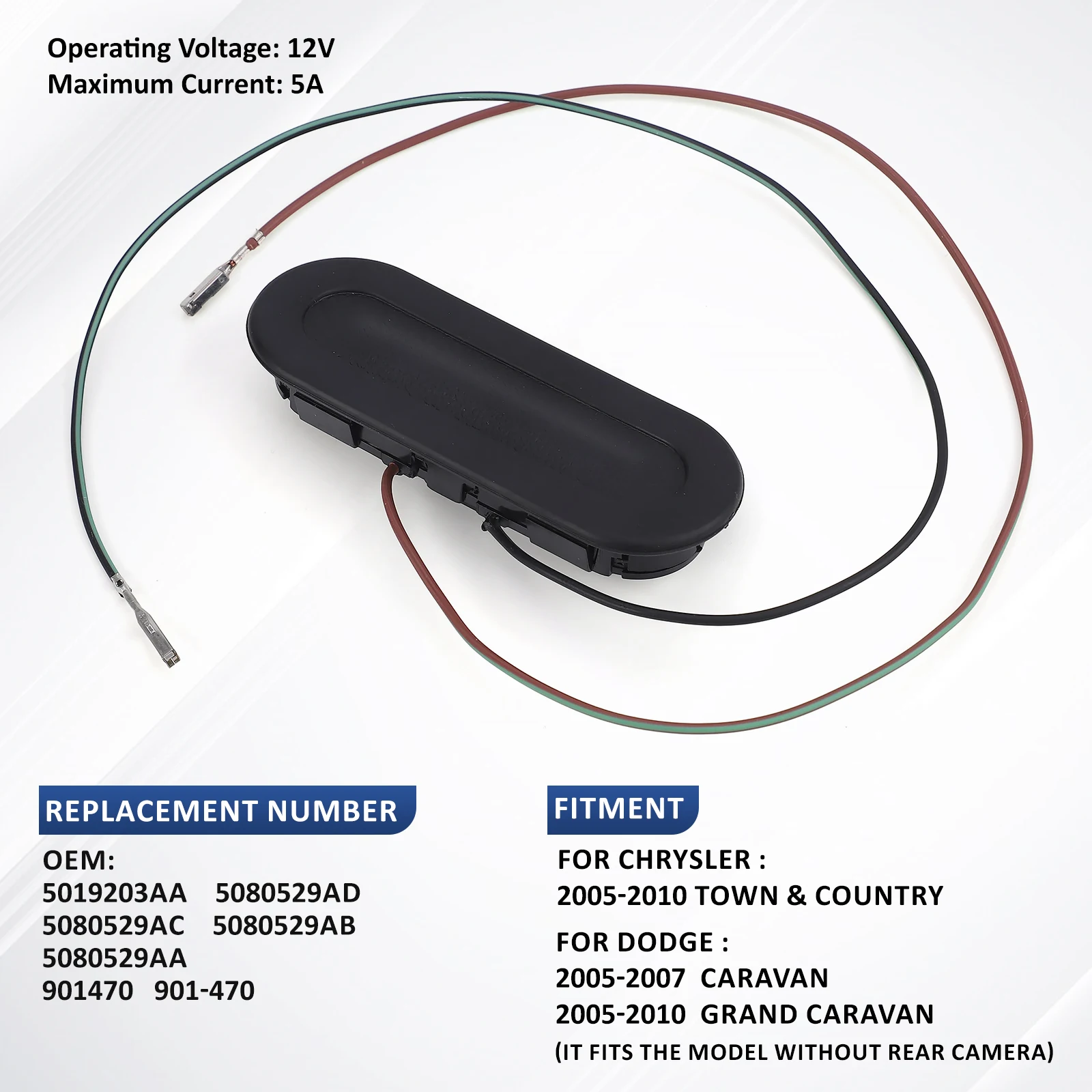 

5080529AD Black Dustproof Tailgate Handle Switch For Dodge Caravan Chrysler Town&Country ABS Plastic Replacement