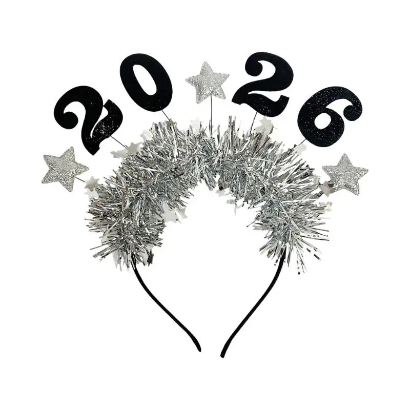 39BD 2026 Neujahr glitzert Kopfbedeckung, stilvolle Lametta-Haardekorationen, Unisex-Haarband, Stirnbänder für Partys – Detail 2