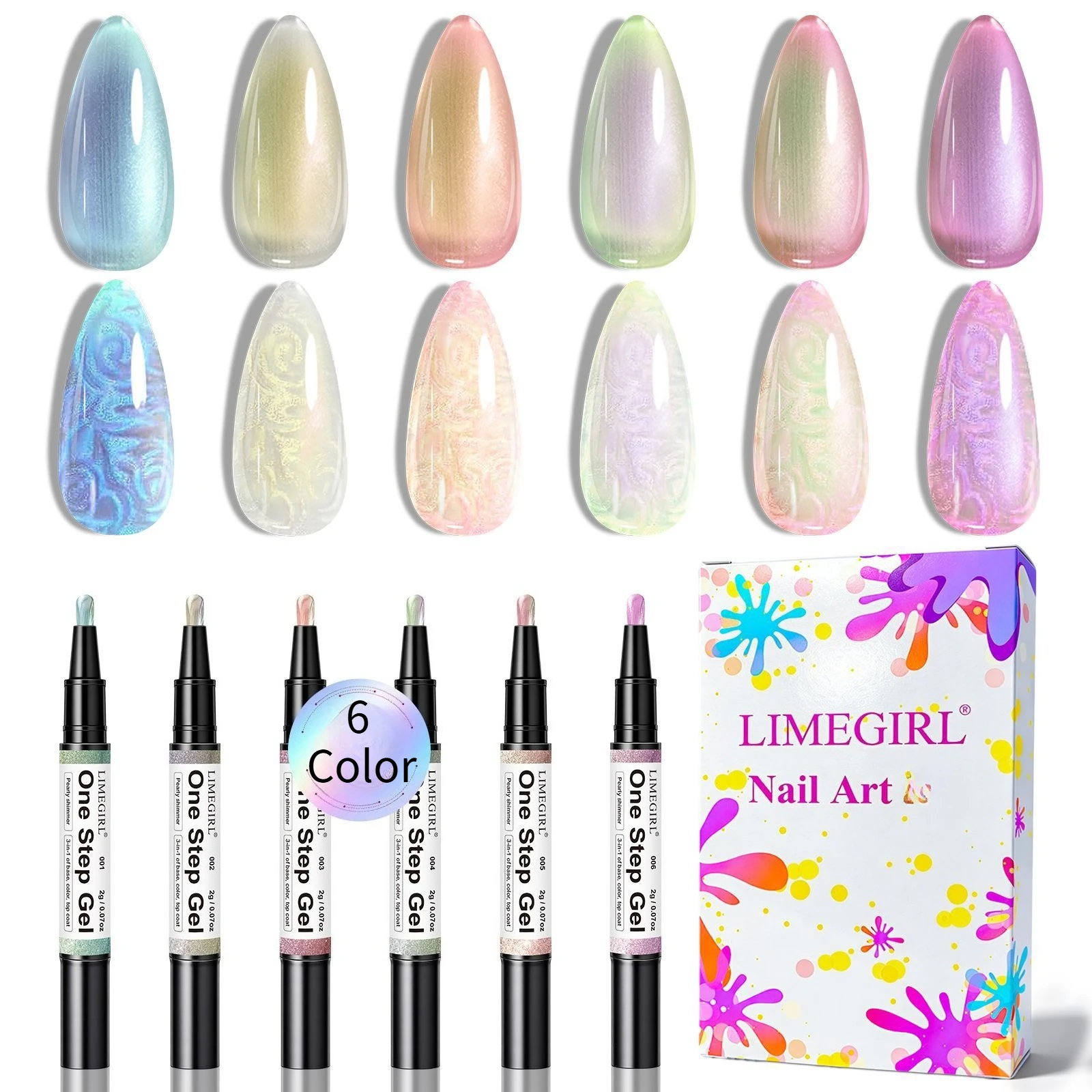 3-IN-1 Pearlescent One Step Gel Nail Polish Pen No Base Top Coat Needed Quick-Dry Long-Lasting UV LED Glitter Nail Gel Pen