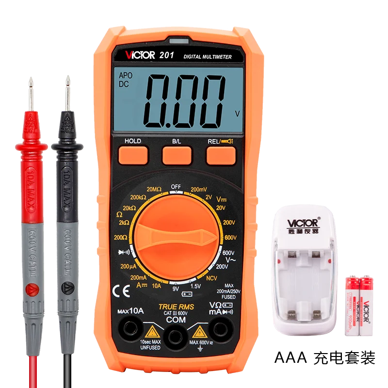 

VICTOR 201 portable 1999 lcd display hand held mini true rms multimeter digital ncv function