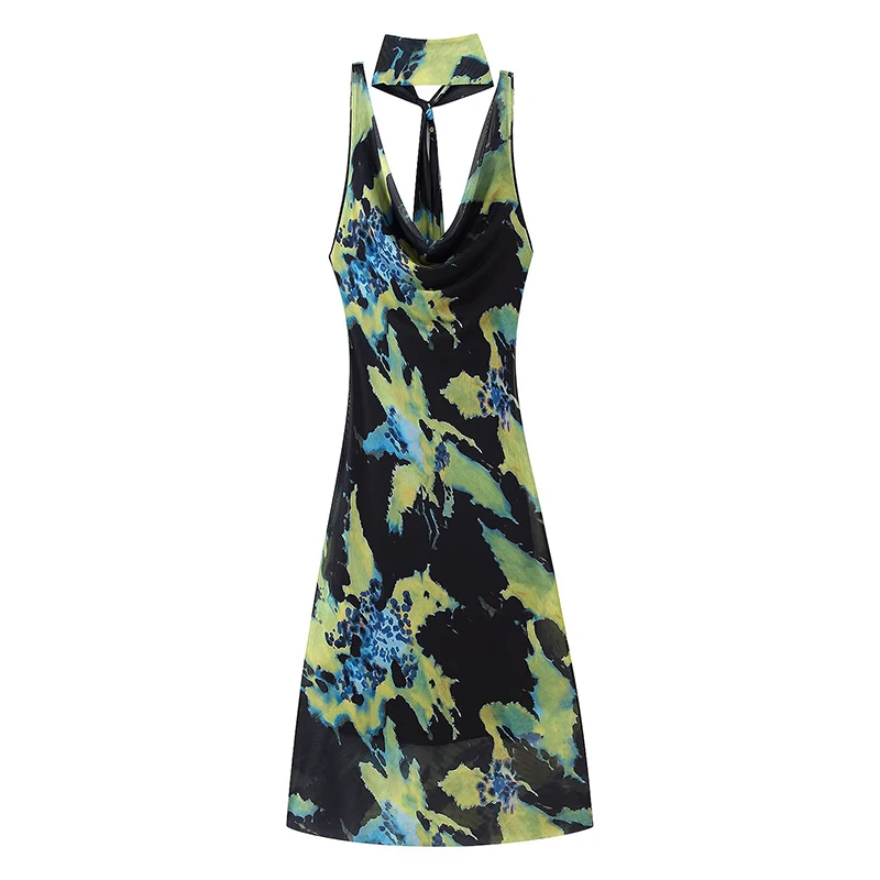 YENKYE elegante con bufanda vestido largo mujeres Sexy espalda descubierta cuello oscilante sin mangas vacaciones Vestidos de verano Vestidos femeninos