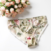 Rotten flowers comfortable breathable silk panties pure mulberry silk ladies briefs transparent print plus-size