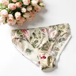 Rotten flowers comfortable breathable silk panties pure mulberry silk ladies briefs transparent print plus-size