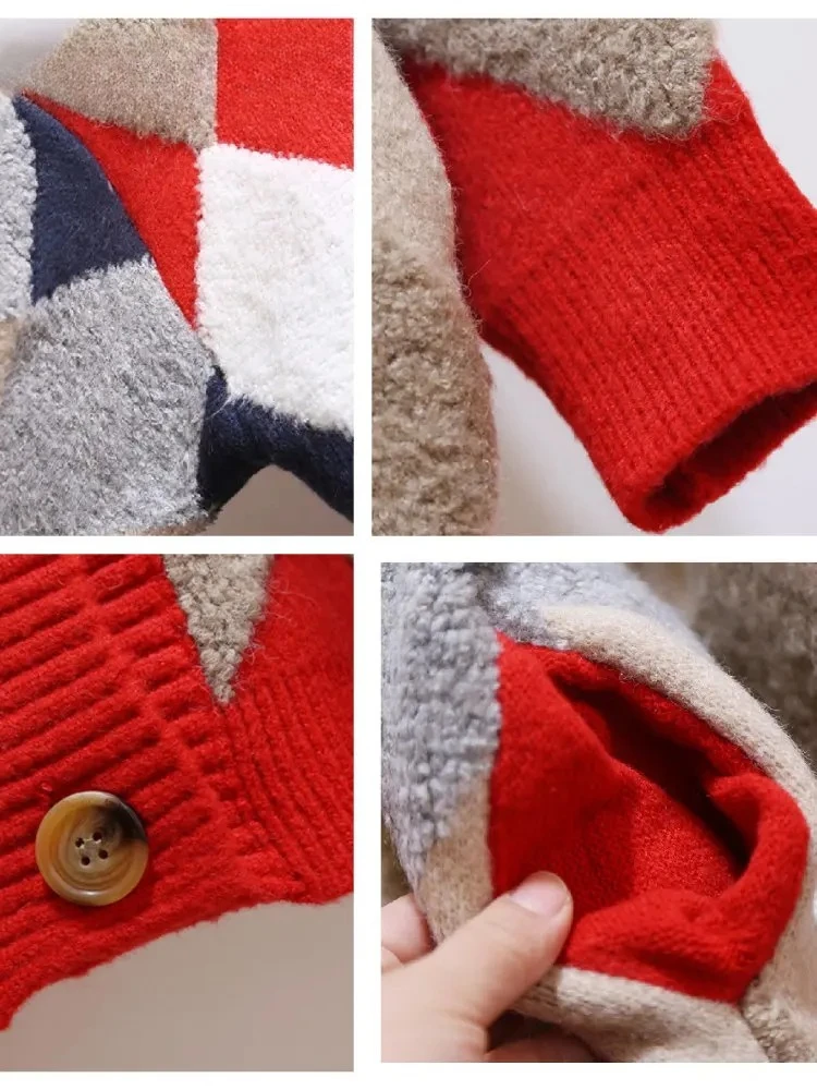 الخريف الشتاء منقوشة شيك بالأزرار زر نفخة الأكمام متقلب المتضخم المرأة البلوزات أنيقة متماسكة معاطف الملابس النسائية