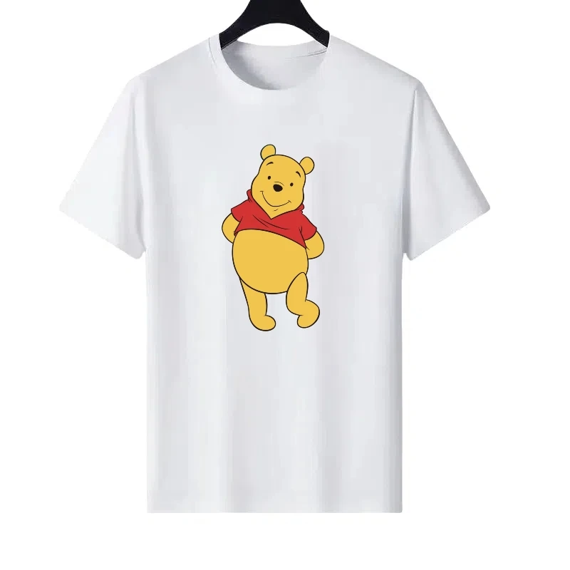 

Disney Pooh Bear Pattern Woman Round Neck Print Parent-child Clothing Tops Ladies Cheap Short Sleeves T-Shirt Men Sweatshirts