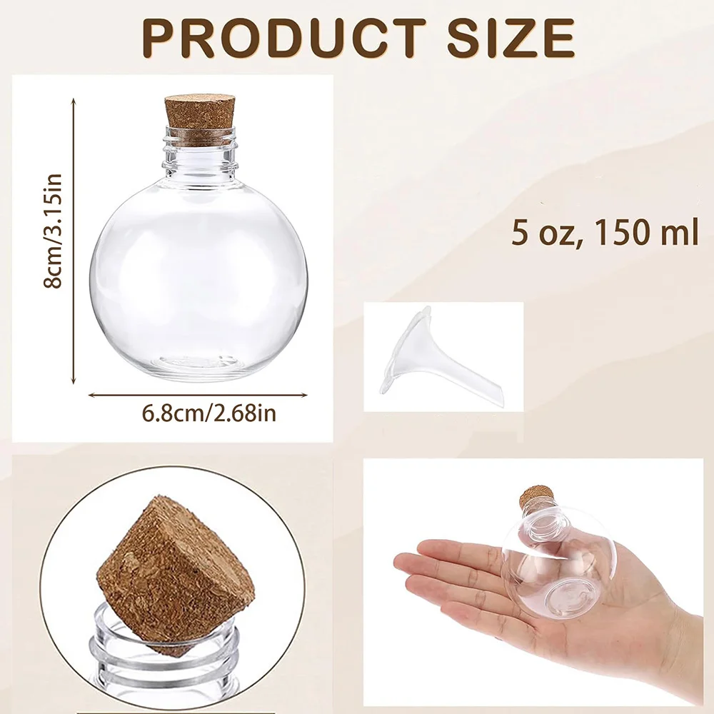 12/24 PCS 5 oz Plastic Bottles, Clear Sand Art Bottles, Mini Potion Bottles Essential Oil Containers Candy Boxes Ball Shape