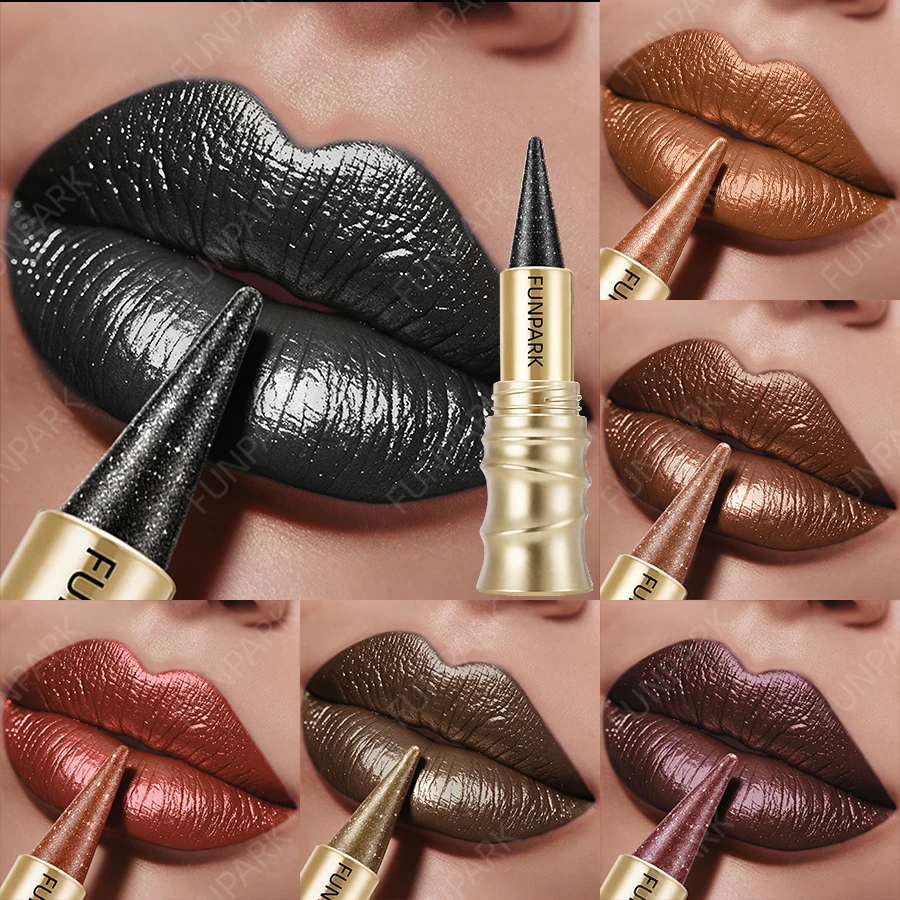 6 Colors Metallic Glitter Shiny Lipstick Pearlescent High Lip Tint,Sexy Red Black Lip Makeup Gifts Cosmetic Lip Glaze Beauty