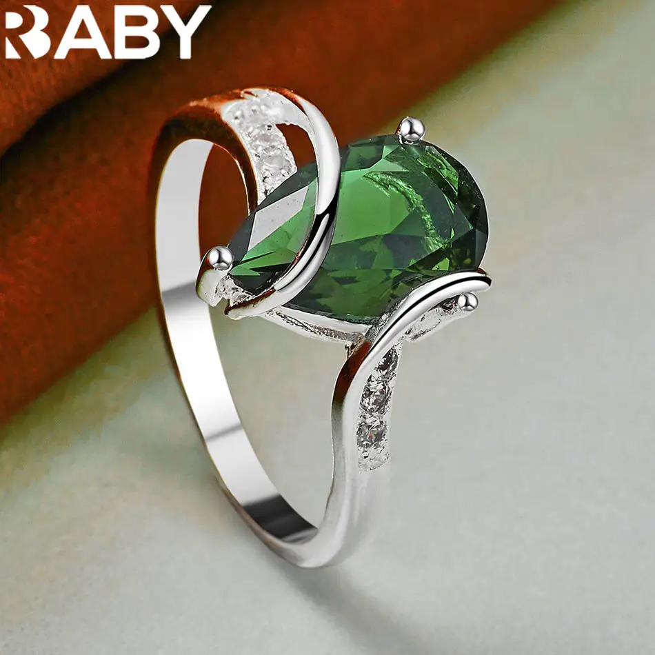URBABY 925 فضة الأخضر الزركون الدائري للنساء مجوهرات الأزياء خمر نعمة سحر نوبل هدايا عيد ميلاد الحزب