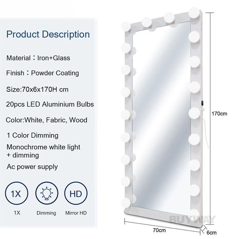 White Dimmable Hollywood Makeup Standing Mirror With 20 Bulbs