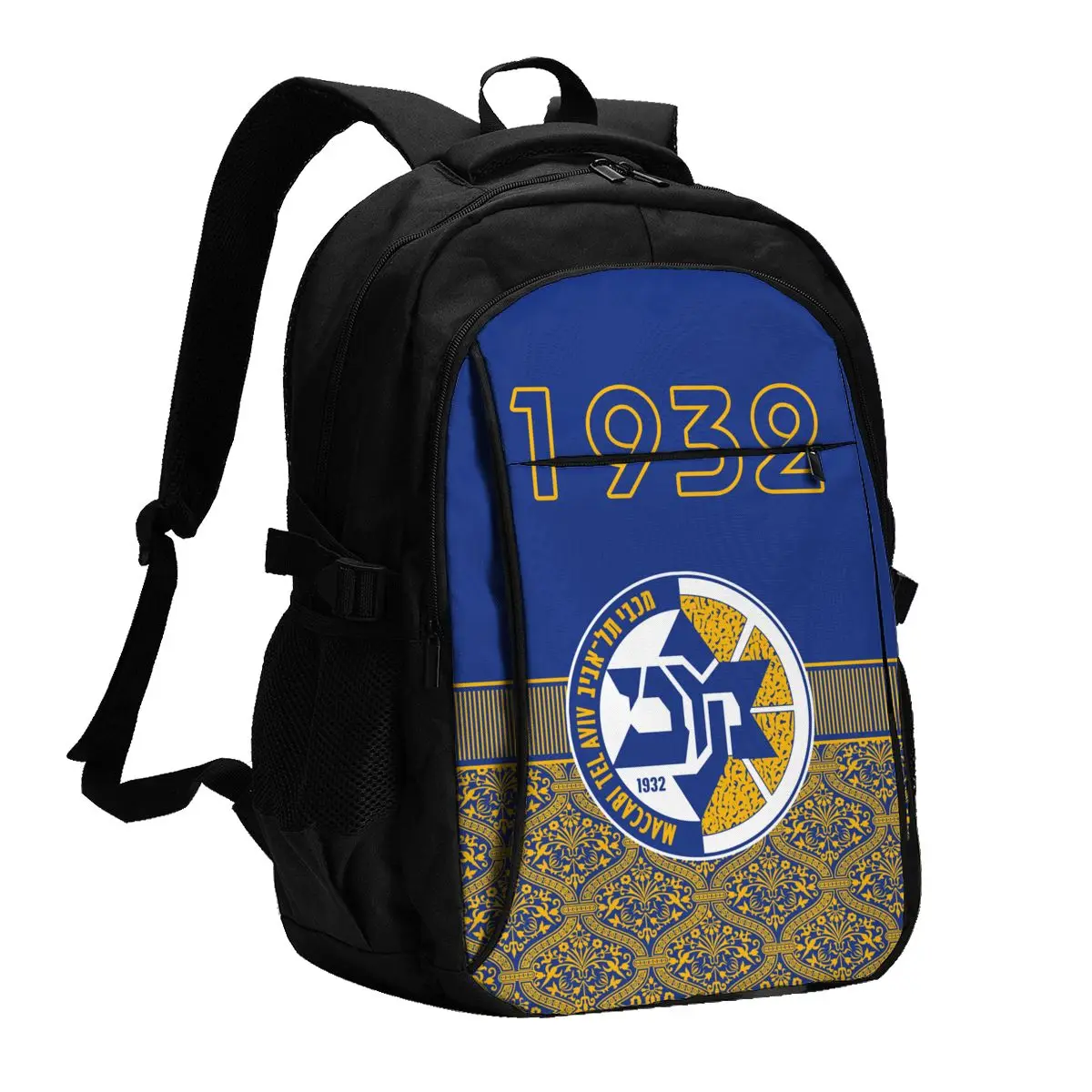 

Israel Maccabi Tel Aviv Bc Large Durable Travel Laptop Backpack Water Resistant Bag with USB Charging Port Business Daypack