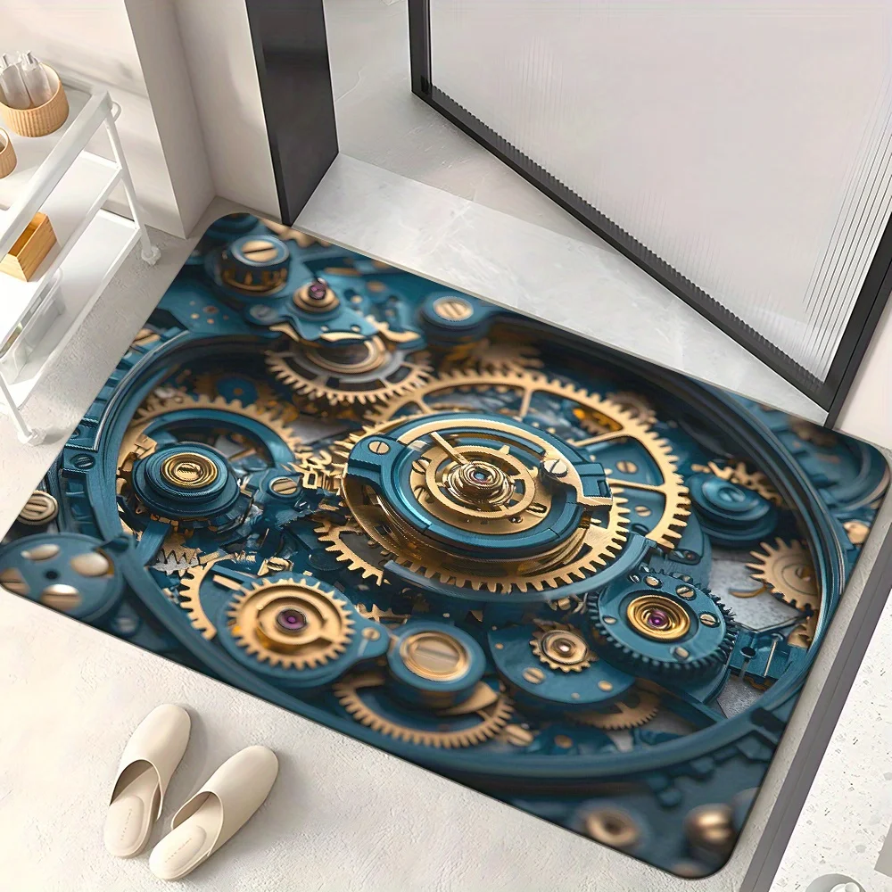 1pc Flannel Floor Mat, Outdoor Indoor Doorway Holiday Gift, 1pc Steampunk Gear Wheel Pad - 3D Printed, Machine Washable, Suitabl