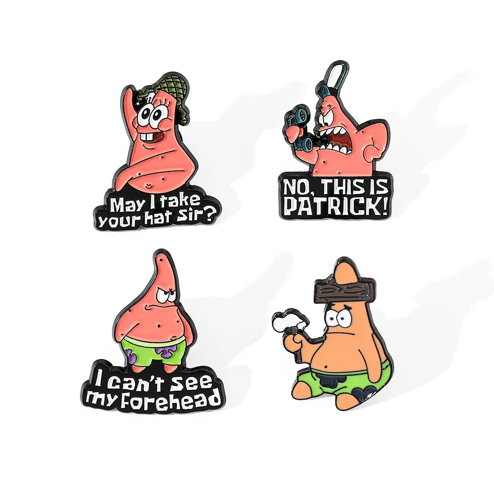

1 Set Cute Cartoon Creative Personality SpongeBob SquarePants Metal Badge Pie Star Alloy Drip Oil Brooch Accessories Pin