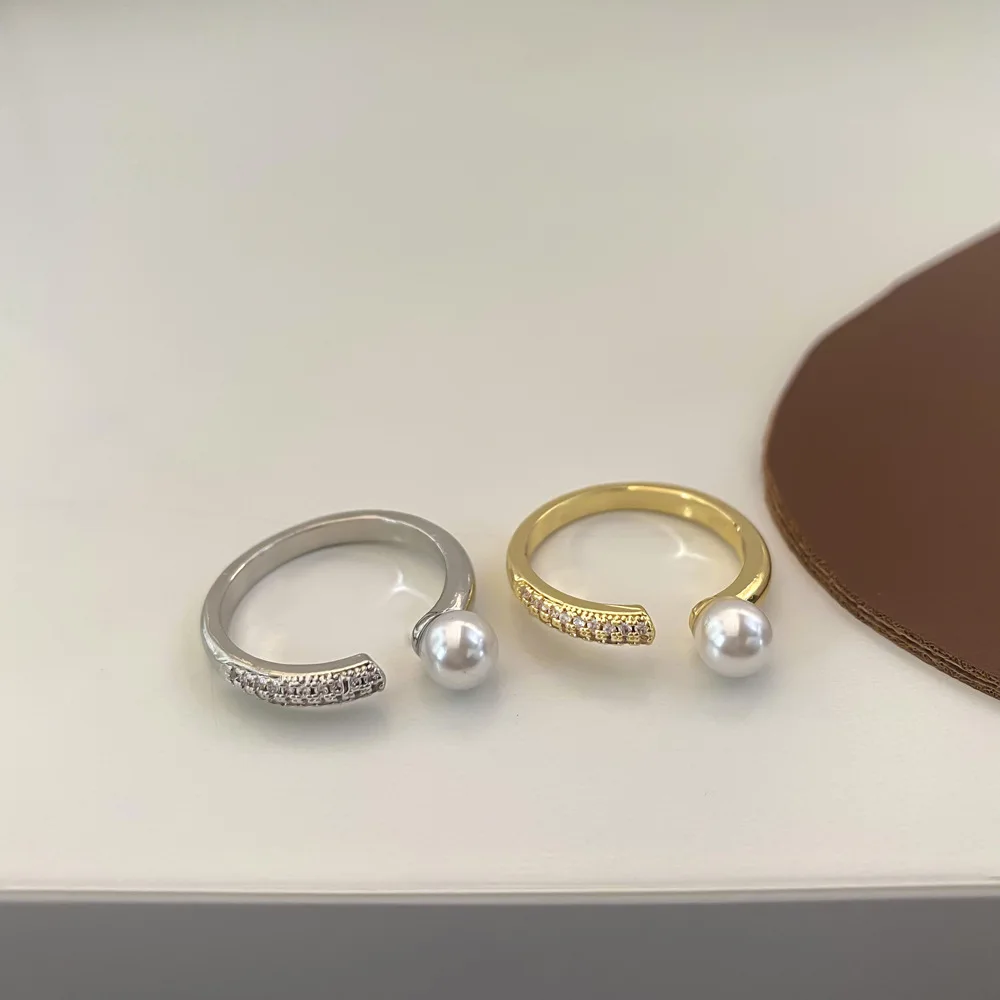 

High Quality Shell Pearl Zircon Ring for Women Elegant Adjustable Open Ring Retro Jewelry Accessories Party Gift