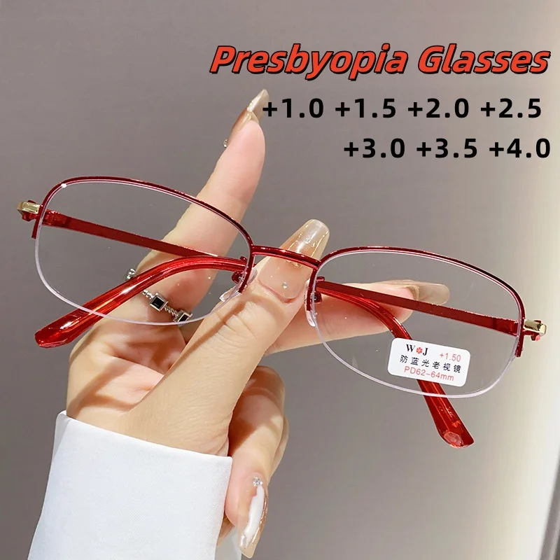 

New Fashionable Half Frame Presbyopia Glasses HD Anti Blue Light Glasses Optical Prescription Eyeglasses +1.0 TO +4.0