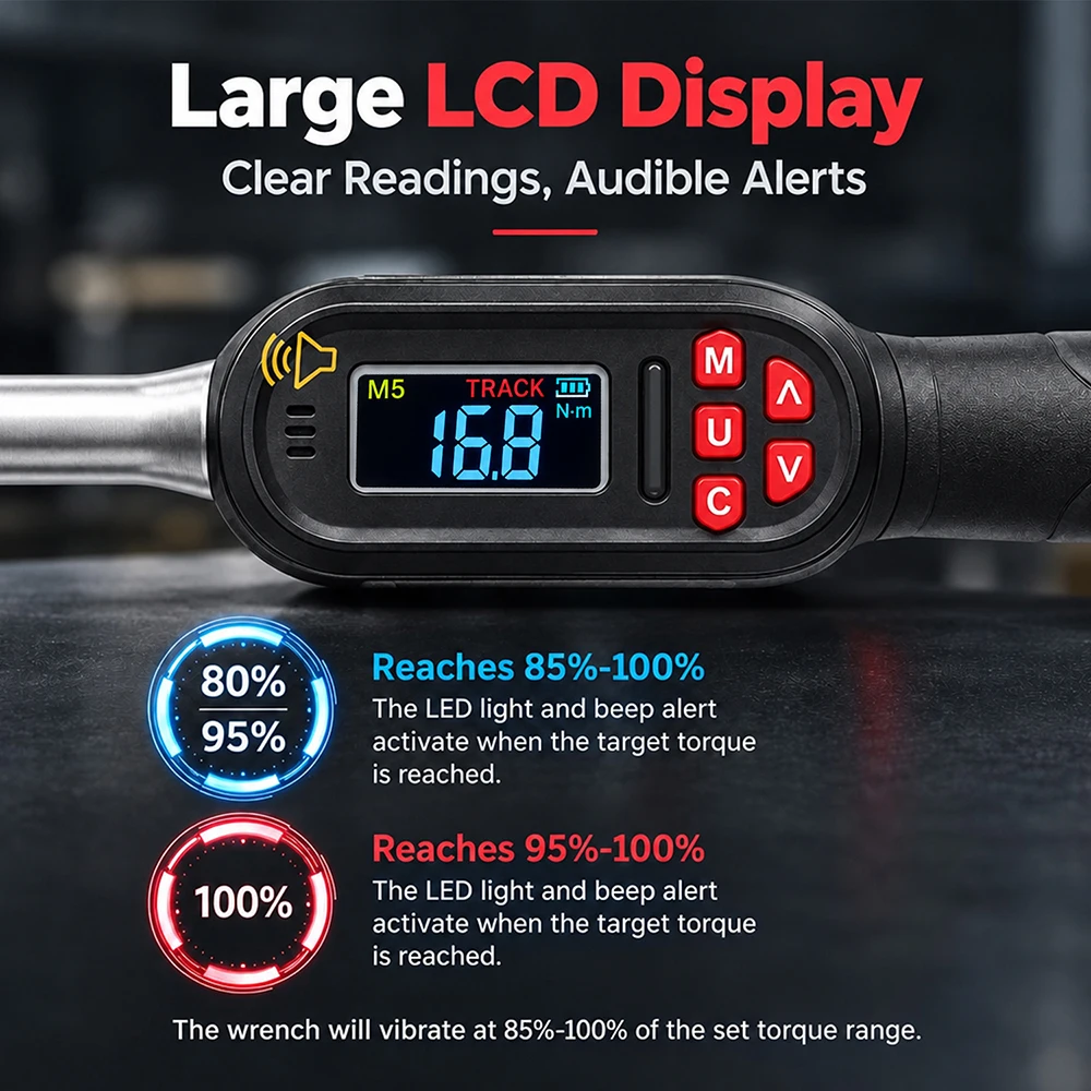 3/8 Digital Torque Wrench High Precision with LCD Display Bidirectional Ratchet 72 tooth for Auto Repair/Equipment Assembly