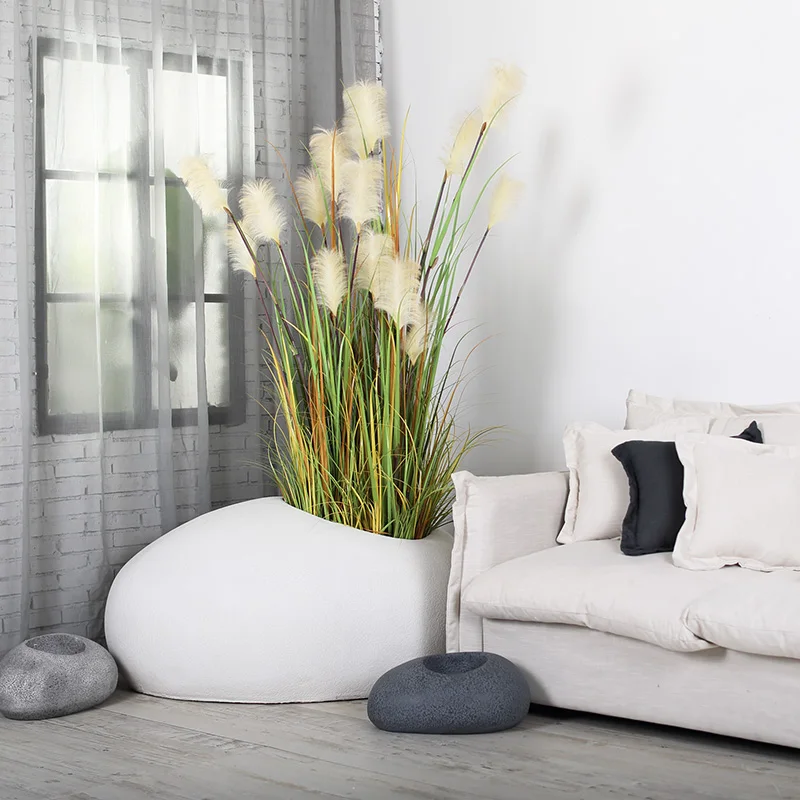 Globe planter, outdoor fiber pottery, fiberglass for use with floral/greenery classics