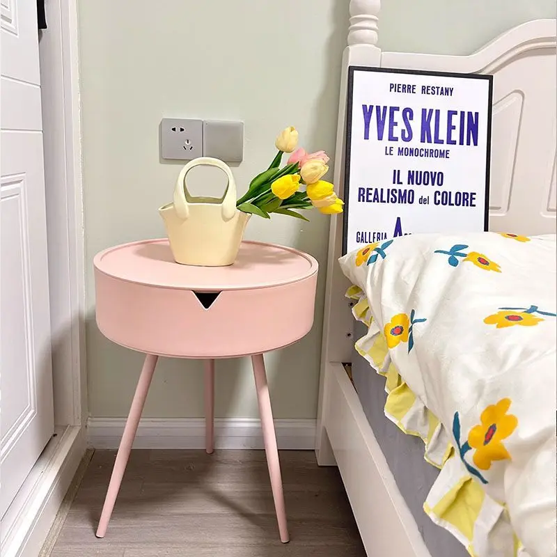 

ins wind bedside table modern simple storage cabinet Creative circular mobile desk cabinet Bedroom small room storage cabinet