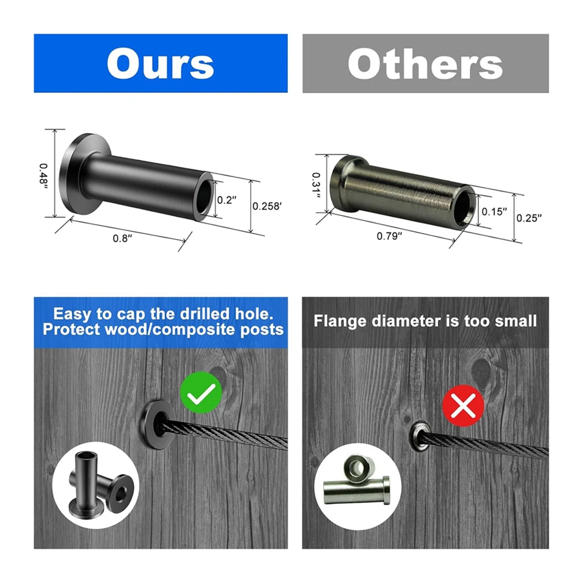 Cable Railing Protector Sleeves 50 Pack Stainless Steel Protector Sleeves for 1/8inch 5/32inch or 3/16inch Deck Cable Railing fo
