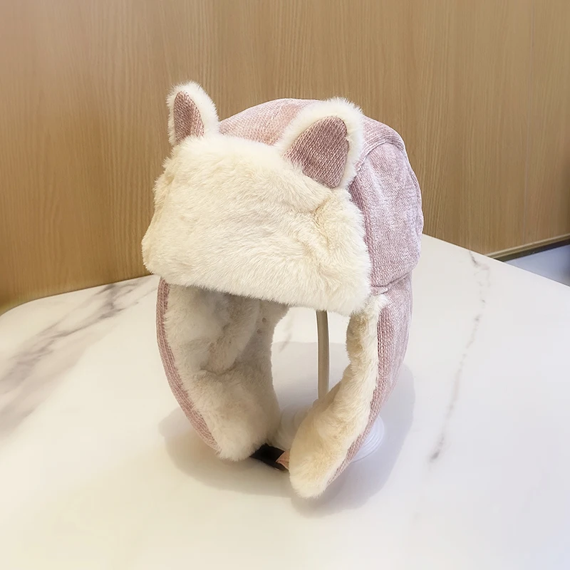 

Corduroy Thunder Hat Women's Korean Version Cute Winter Warm Cycling Cold and Windproof Hats Outdoor Pile Ear Protection Cap