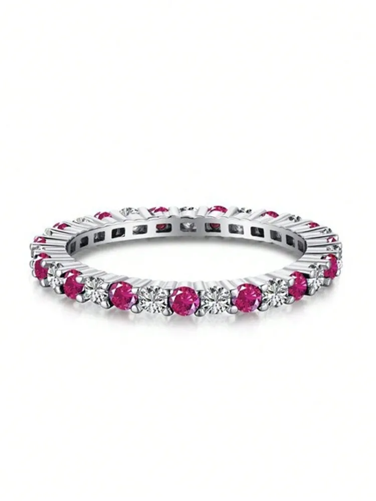 Women's 925 Sterling Silver Multicolored Full Zircon Stackable Ring