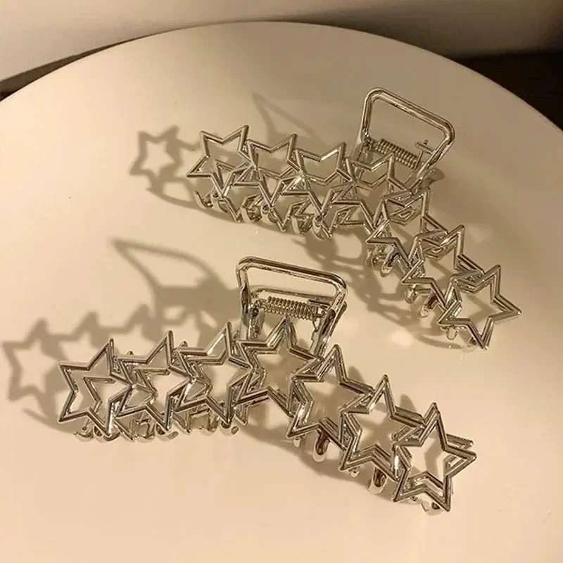 Pinzas para el pelo de estrella hueca para mujer, Estrella Y2K, corazón de pentagrama de plata dulce, encanto fresco para niñas, Clip para el cabello, estética, accesorios para el cabello