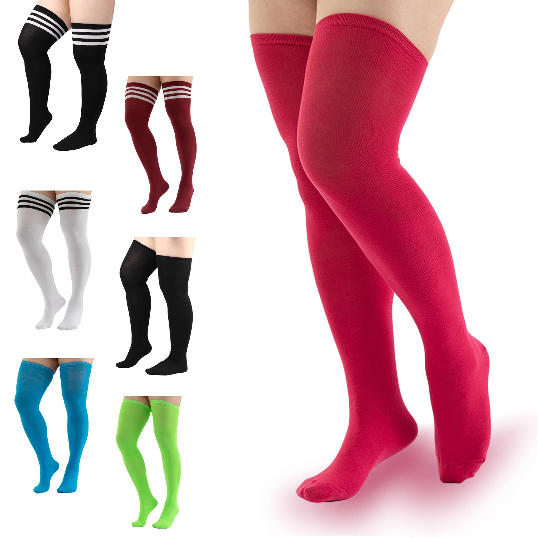 

MuqiNush 1 Pair Plus Size Thigh High Socks Extra Large Stripe Over Knee High Stockings for Women Colorful Cosplay Elasticity