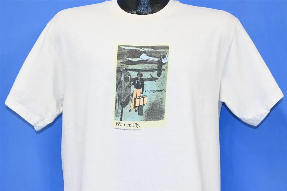 90s Amelia Earhart Women Fly Unforgettable Female Pilot T Shirt Medium