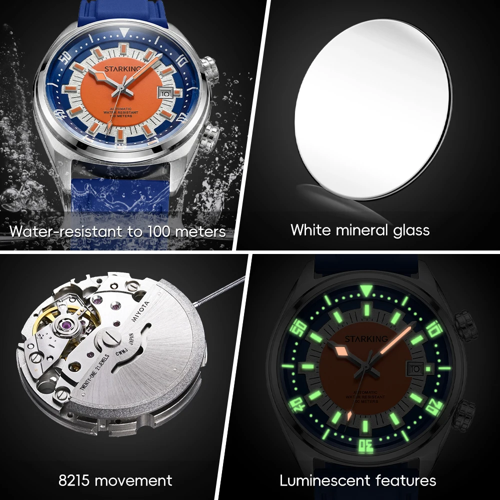 STARKING 8215 Men's Automatic Mechanical Diver Watch Swimming Diving Sport Leisure Waterproof Wristwatch Luminous Date Display view 5