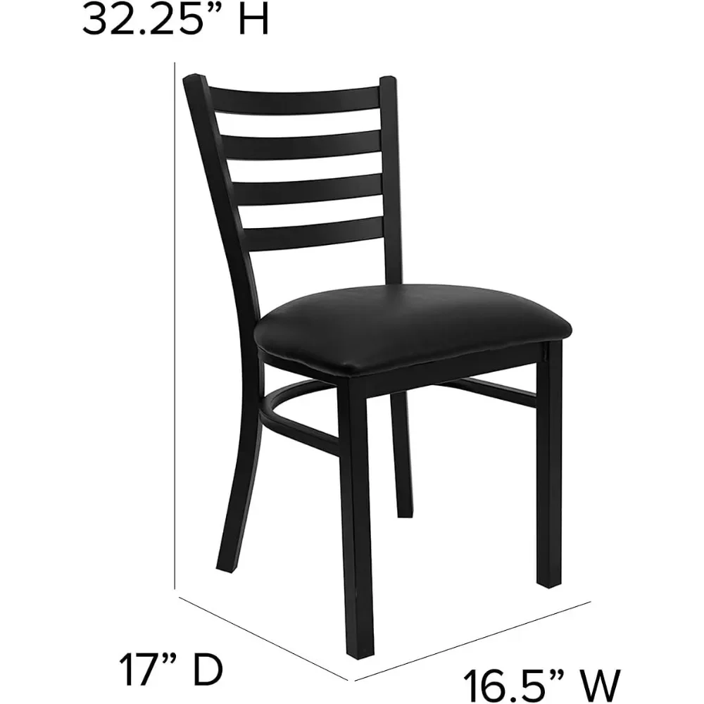 2 Pack  Series Black Ladder Back Metal Restaurant Chair - Black Vinyl Seatfreight Free Dining Room Chairs Furniture Home