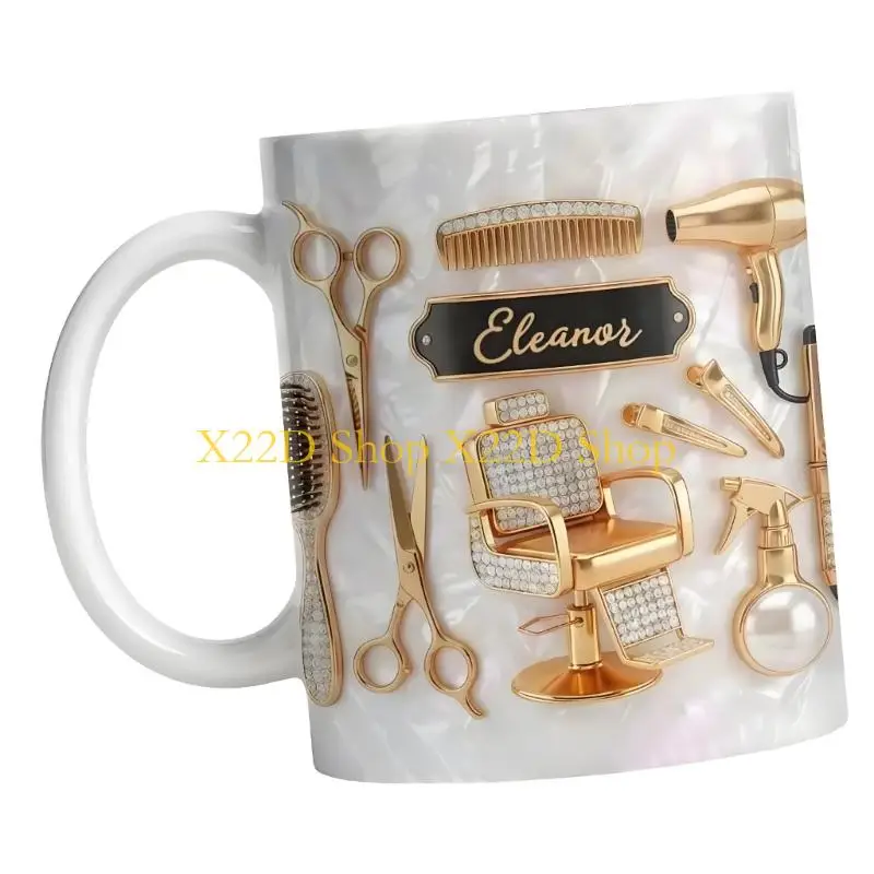 X22D Elegant Hair Pattern Ceramic Mug Ergonomic Handle Coffee Drinking Cup For Kitchen Or Workplace
