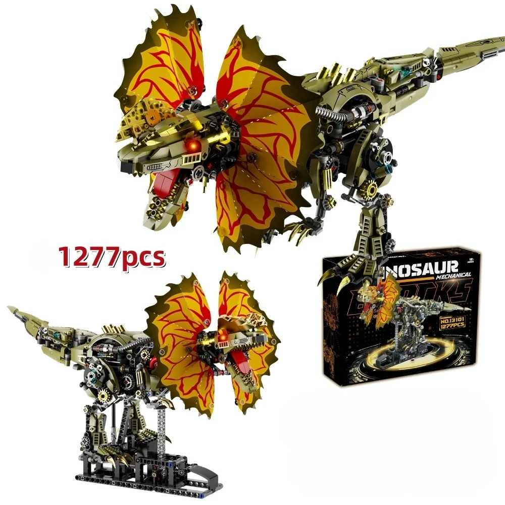 

НОВИНКА 2026: Конструктор «Дилофозавр с двумя гребнями» (1277 деталей), светящаяся модель Юрского периода, креативный декор, подарок