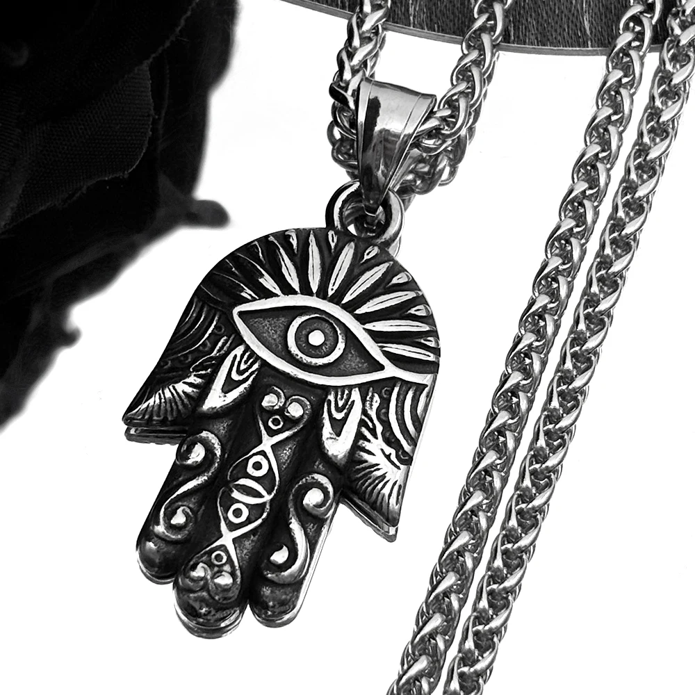 

Hand Of Fatima Hamza Jewish Chain For Women Men Stainless Steel Black Evil Eye Lucky Amulet Goth Male Necklace Jewelry Gifts