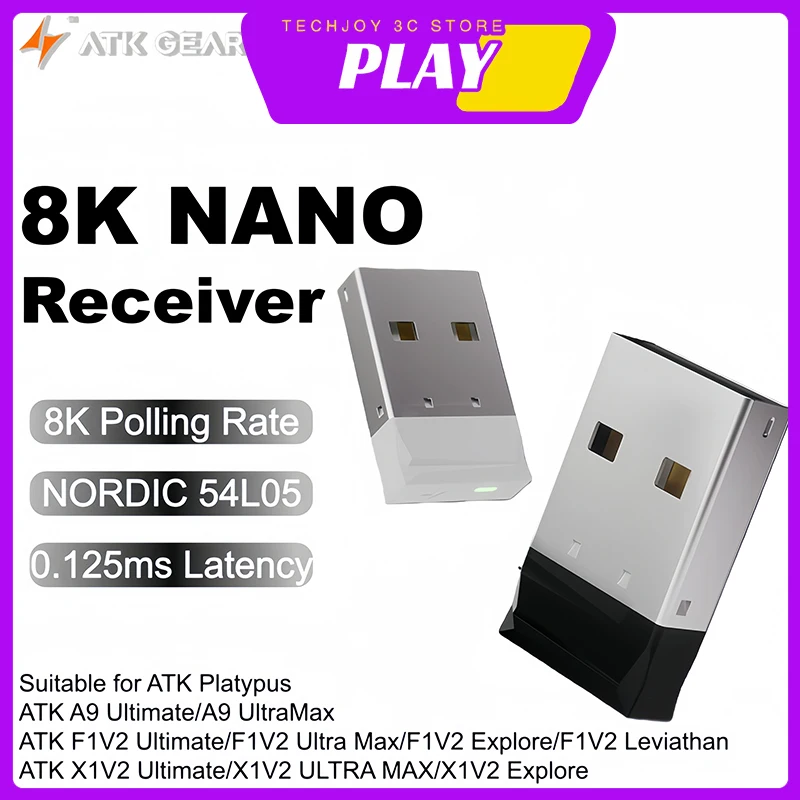 1PC ATK Mouse 2.4G 8K NANO Receiver Connect Wireless Dongle Receiver Unifying USB Adapter Device for ATK X1V2/F1V2/Platypus