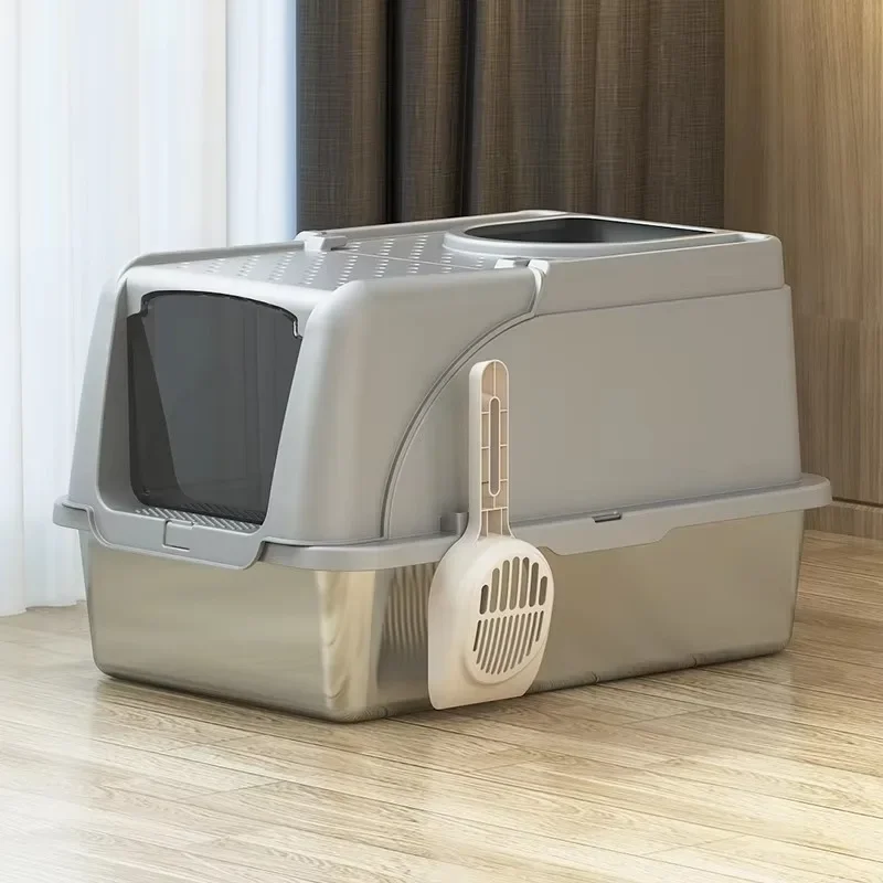 Stainless Steel Oversized Cat Litter Box Fully Enclosed Deodorant Basin Large Splash-Proof Pet Toilet Spacious Pet