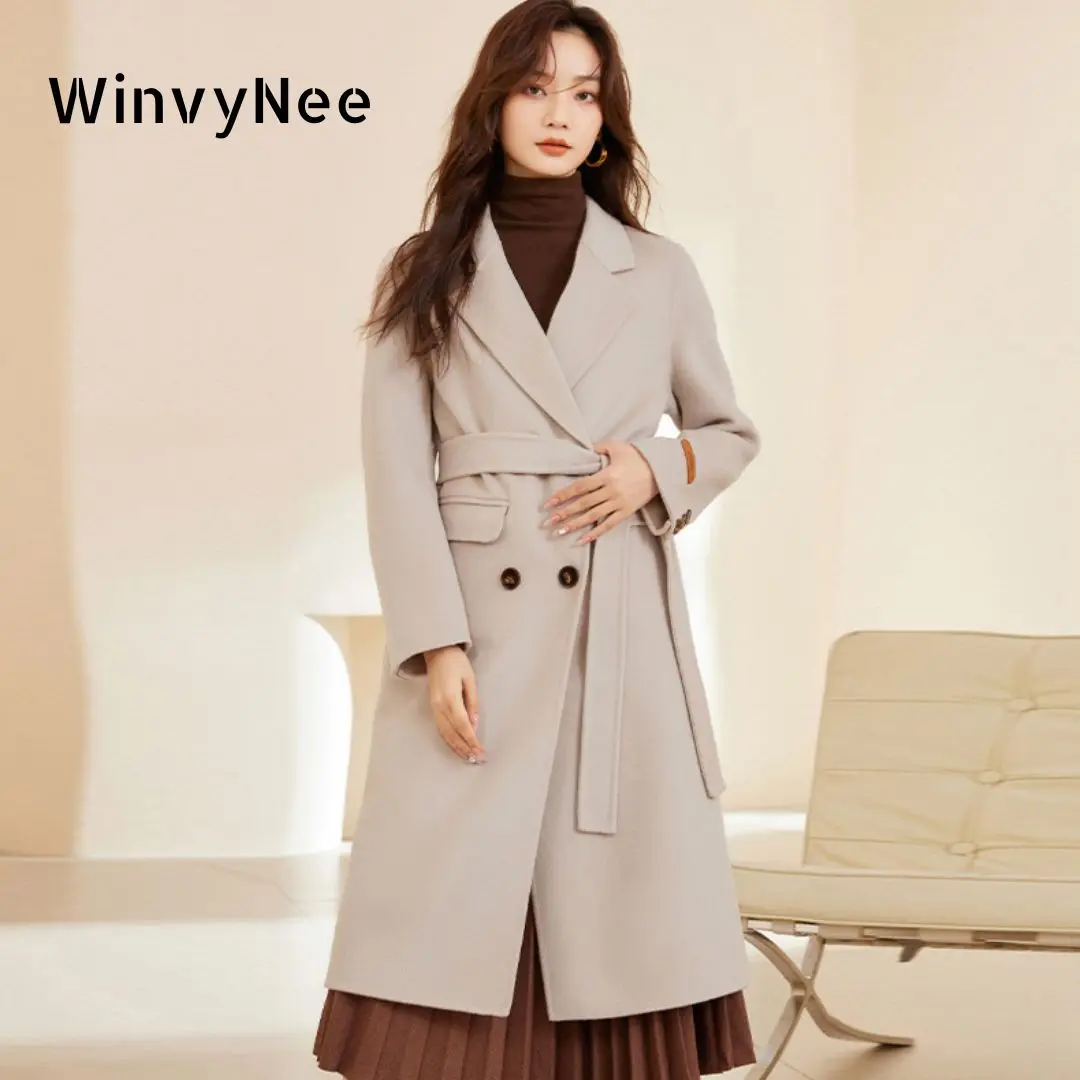 

WinvyNee Winter Long Women Wool Coats with Belt Double-sided Camel Wool Overcoat Length High-end Lapel Coat 2024 New H1343006