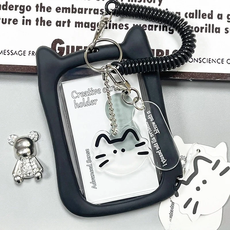 Cat Ear Photocard Holders Cute Photo Frame Student Campus Meal Card Cover Backbag Pendant Ornament Keychain ID Card Holder