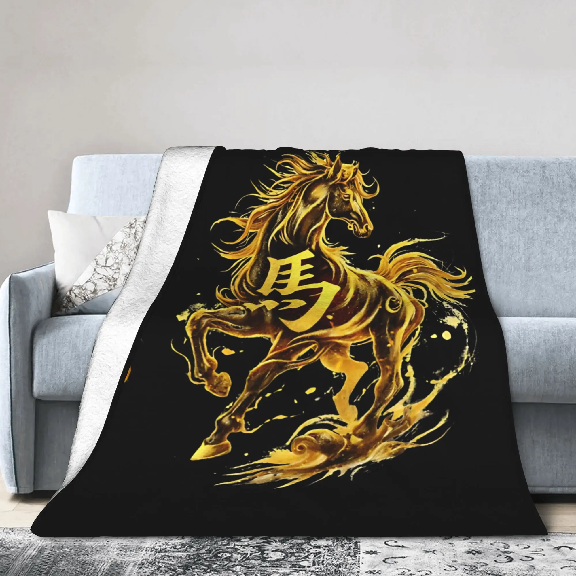 Chinese New Year 2026 Horse Flannel Throw Blanket  Blanket for Home Couch Ultra-Soft Quilt,