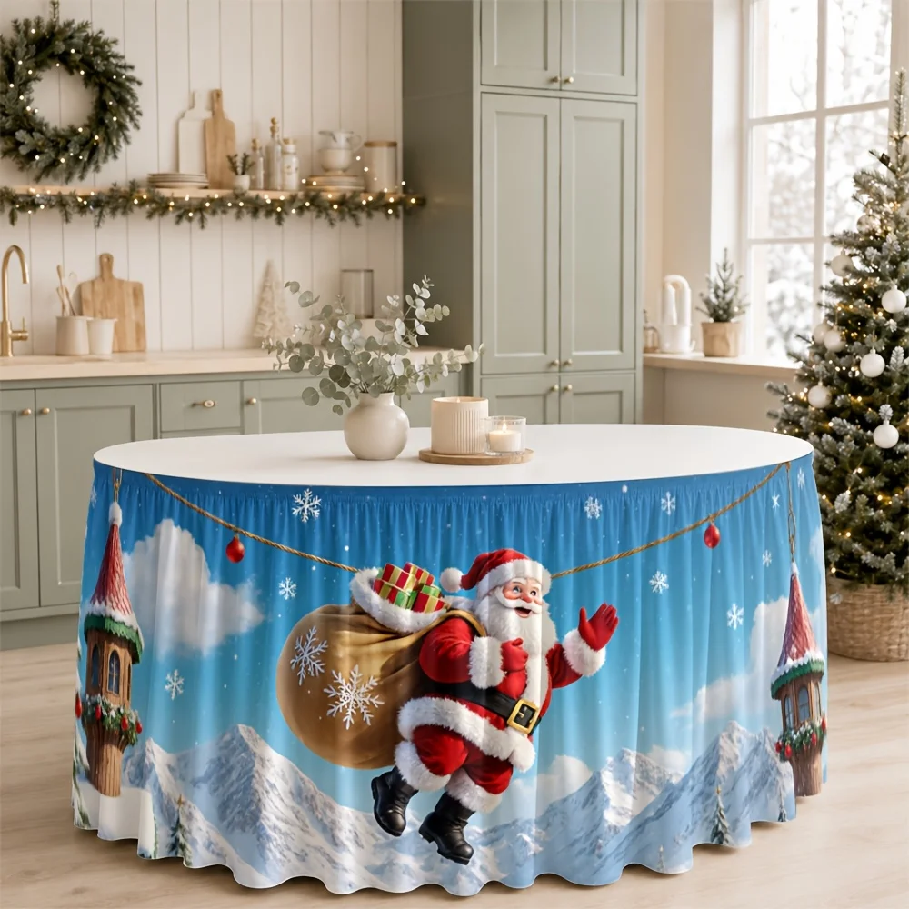 One table skirt, Santa Claus, Snow Town, Winter Wonderland, polyester, festival, festive decoration, festival party