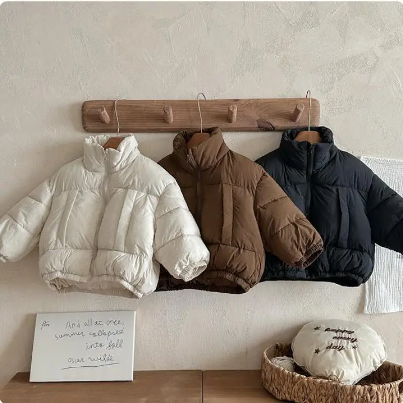 

2025 Winter New Children Cotton Padded Jacket Solid Boys Thick Warm Windproof Coat Girls High Neck Zipper Jacket Kids Clothes