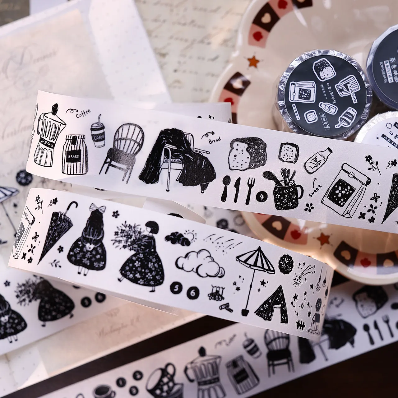 Fita Adesiva Decorativa Washi Vintage XiaoBaiJia Studio com Tema de Árvore e Pássaro para Meninas, Ideal para DIY, Criação de Cartões e Scrapbooking