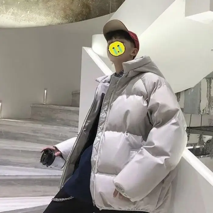 معطف شتوي للرجال من Thiened Fce مبطن بالخبز من القطن Jaet Harajuku Sle بتصميم عصري وبسيط مناسب لفترة طويلة وسحاب...