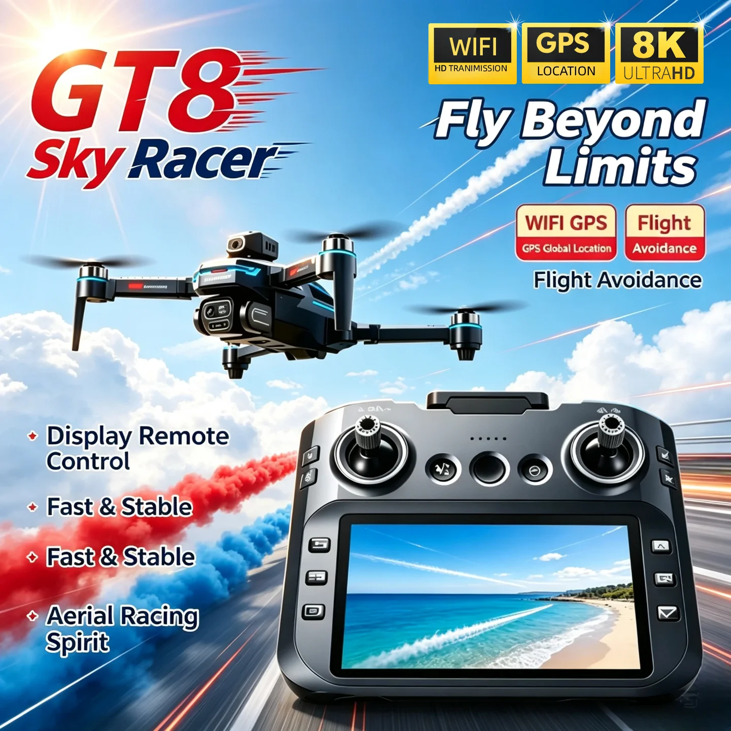 GT8 Professional Dual Camera 8K GPS Drone FPV Brushless Motor Optical Flow Hovering Folding Quadcopter 4K RC Dron Toy