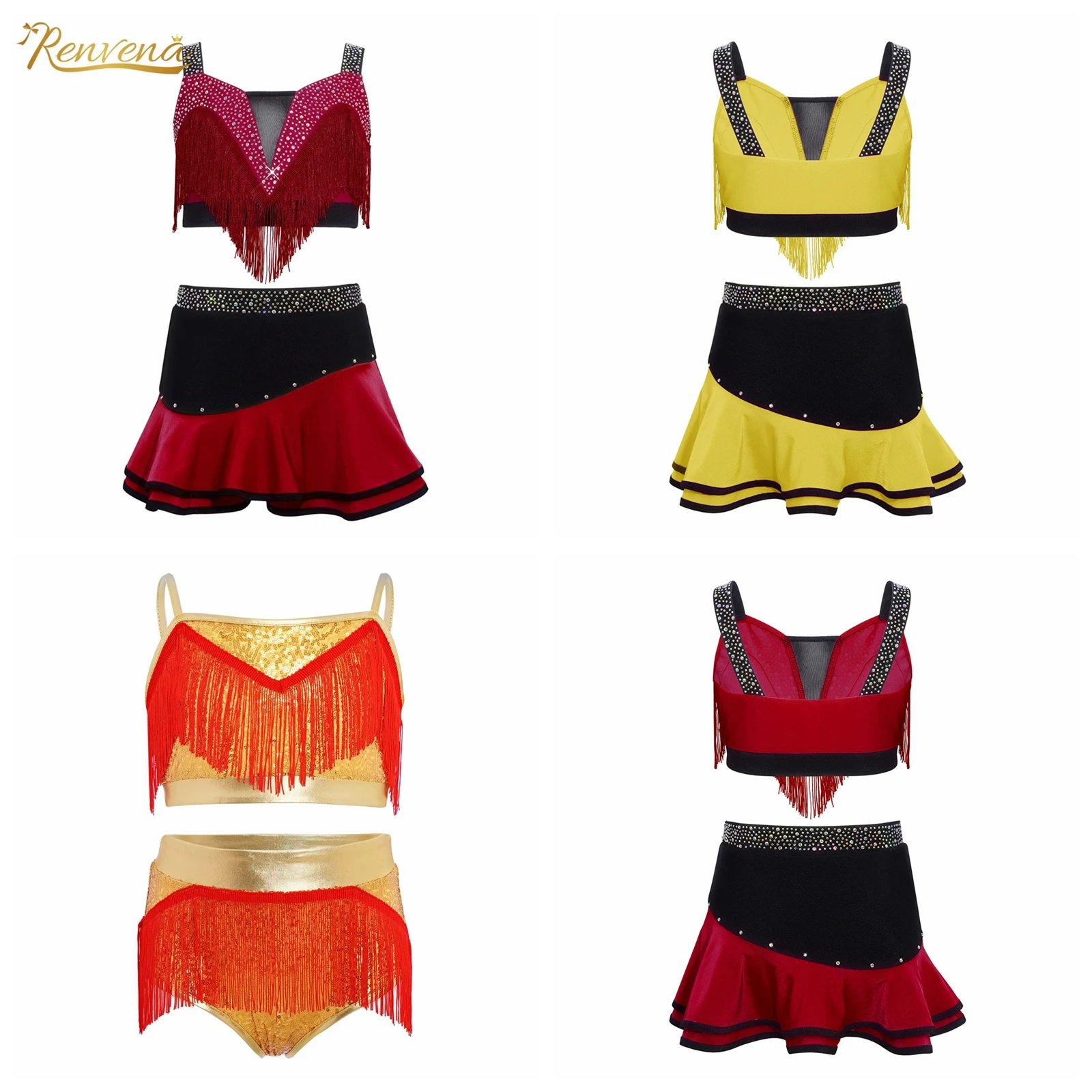 

Kids Girls Tassels Latin Dance Outfit Salsa Chacha Stage Performance Dancewear Teen Tango Rumba Ballroom Dance Competition Dress