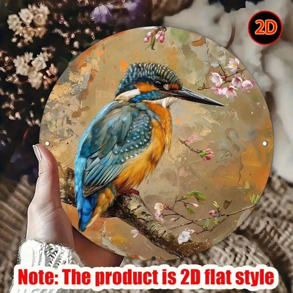 Vintage Kingfisher Retro Blumen-Aluminiumschild, Metallplakette, rund, für Zuhause, Wandkunst, Dekoration, 7,87 Zoll