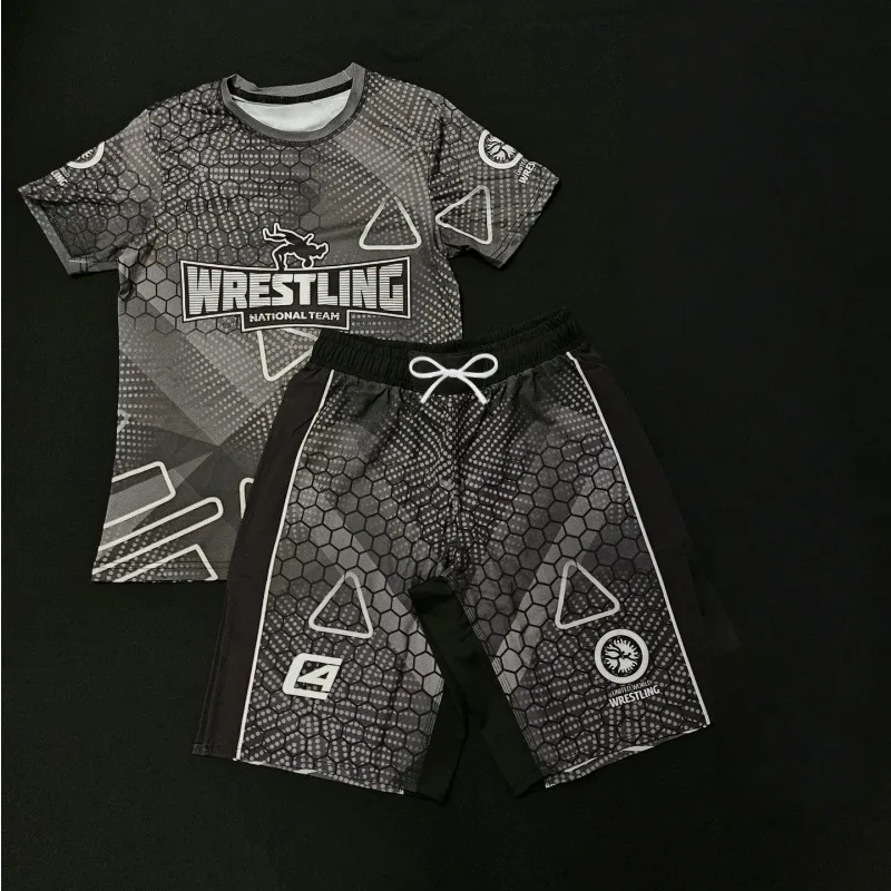 Conjunto de Lucha Libre con Diseño de la Selección Nacional 2026, con Estampado de Panal de Abeja y Camiseta Deportiva de Manga Corta de Secado Rápido y Pantalones Cortos Unisex