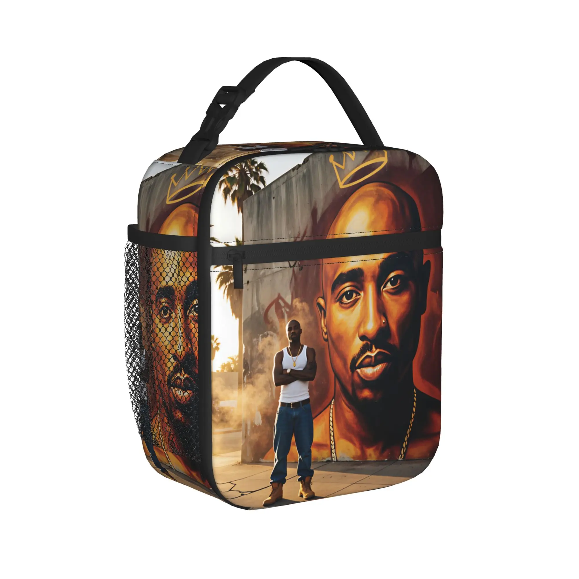 Rapper Tupacs Lunch Bag  Retro Lunch Box For Adult Picnic Portable Cooler Bag Waterproof Print Tote Food Bags