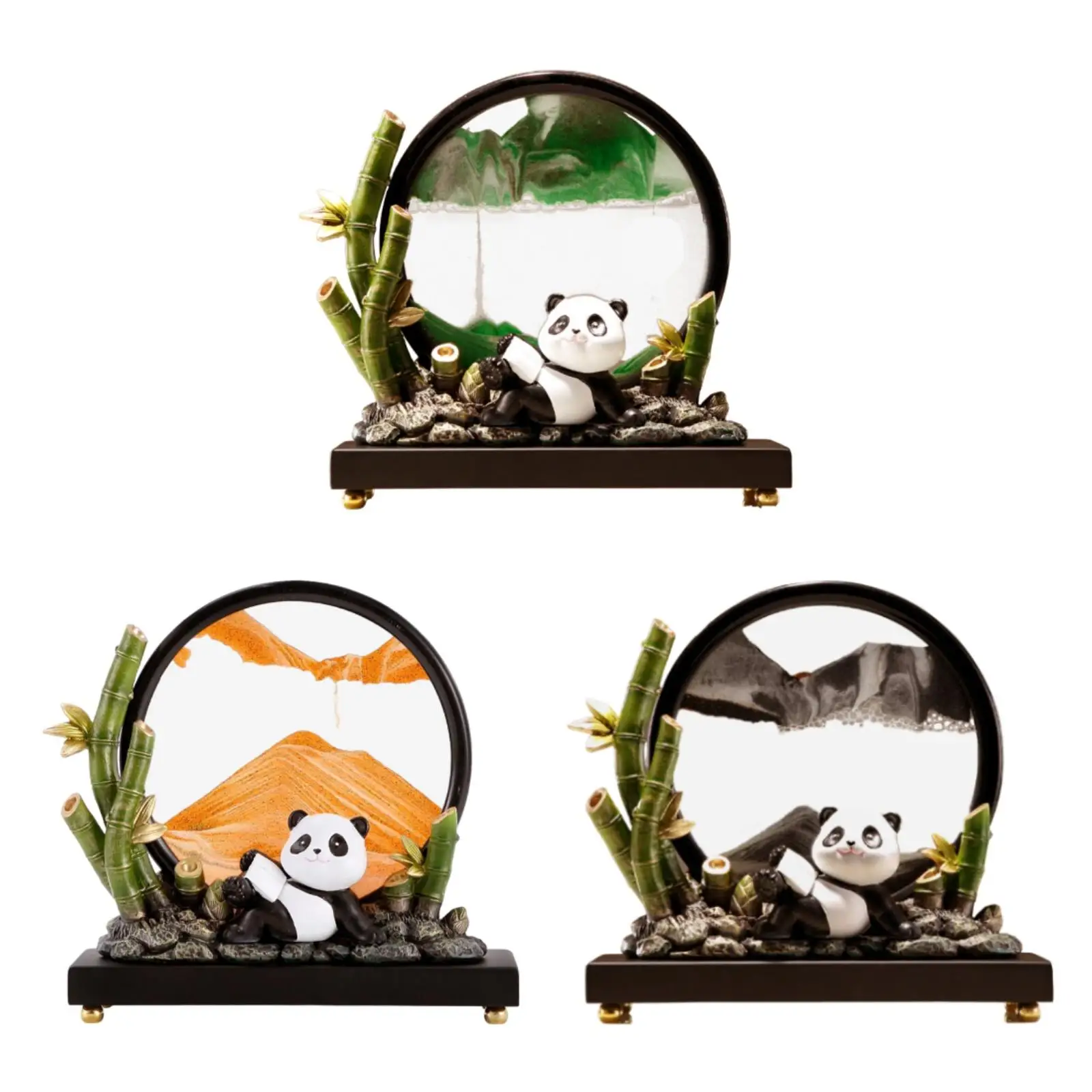 Panda Statue Decor Flowing Sand Painting Dynamic Sand Sculpture for