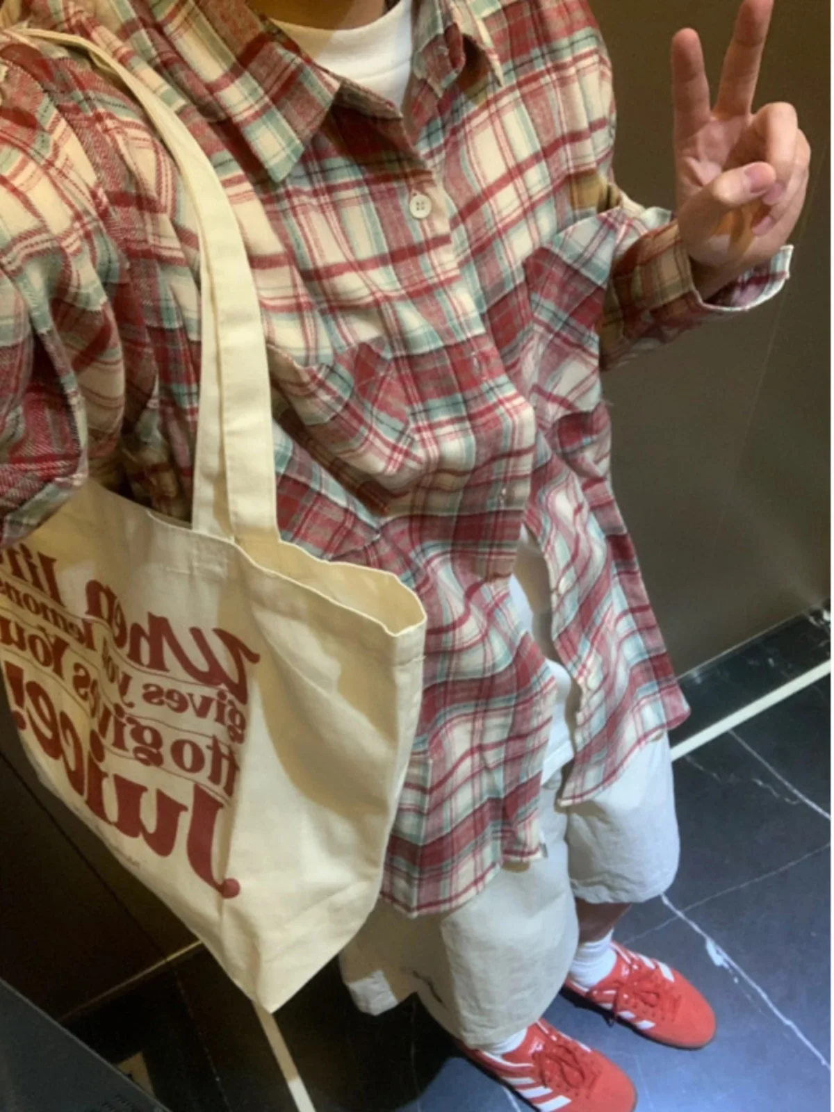

Red Plaid Long Sleeve Men's Casual Shirt Vintage American Style Spring Outerwear Polyester Fiber Loose Fit Trendy Flip Collar