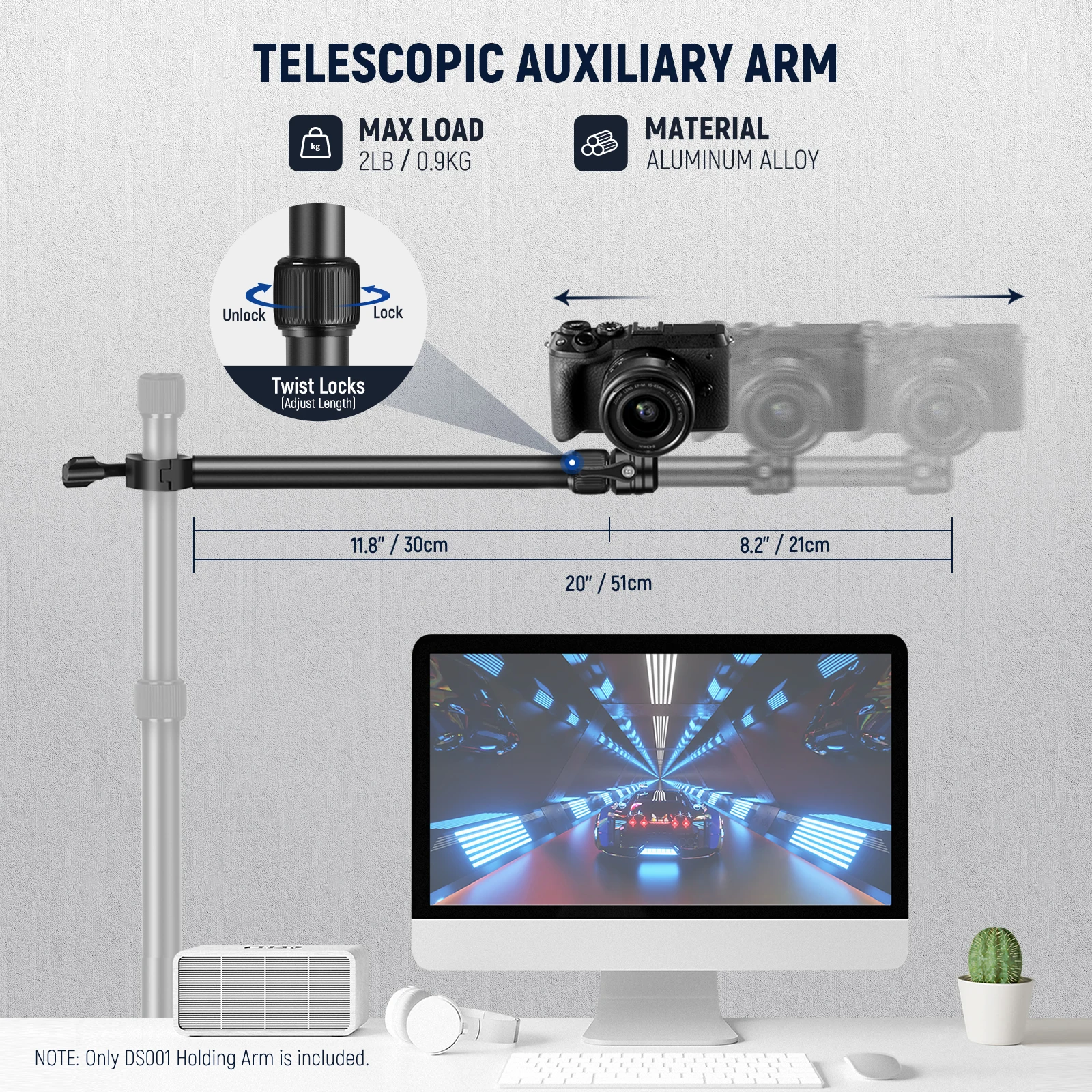 NEEWER Tabletop Overhead Camera Mount Arm,30-51cm Telescopic Extension Arm for Desk Stand with Ball Head Mount 1/4\